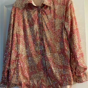 MOA USA Pink and Gold Sequin Blouse
